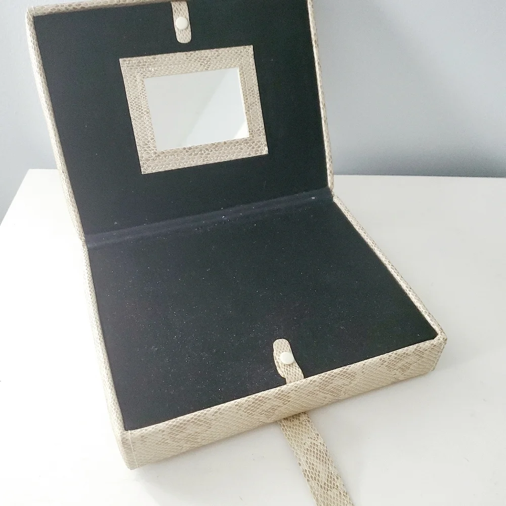 Taupe Faux Leather Travel Jewelry Box with Mirror